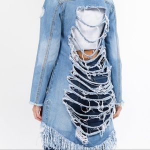 Long Distressed Denim Jacket